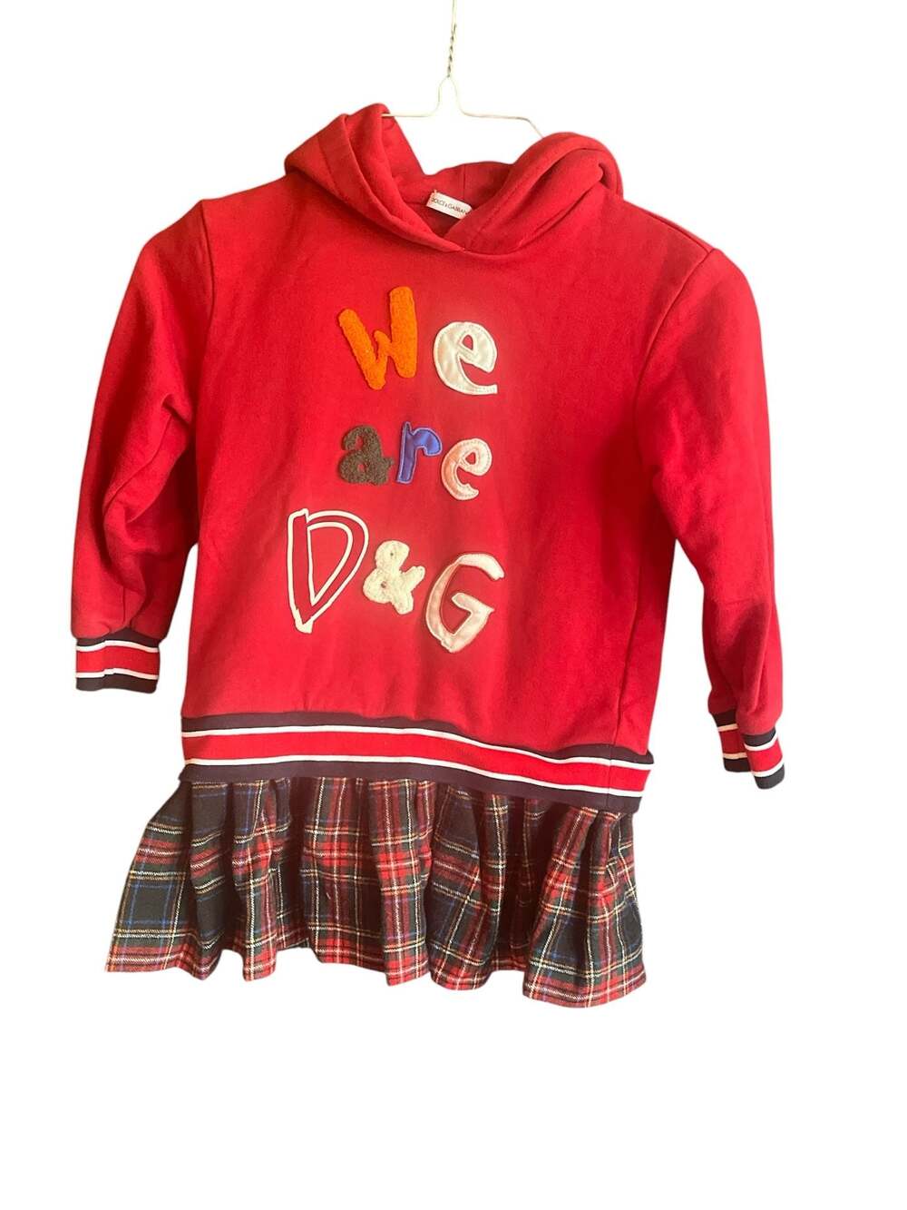Dolce & Gabbana Kids We Are D&G Red Tartan Hoodie Dress